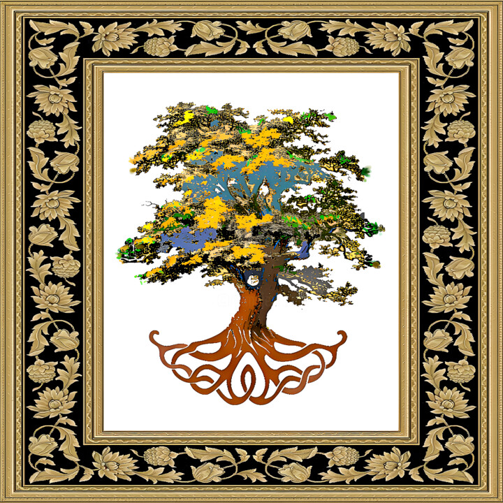 Artes digitais intitulada "Tree of Life and Fl…" por Paul Manwaring, Obras de arte originais, Pintura digital