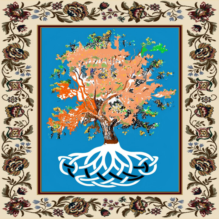 Digital Arts titled "Tree of Life with B…" by Paul Manwaring, Original Artwork, Digital Painting