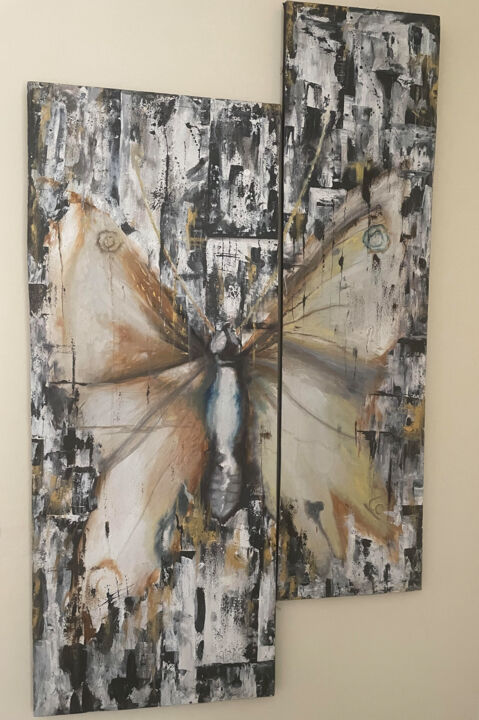 Painting titled "Butterfly in the ci…" by Paul Mbugua, Original Artwork, Acrylic