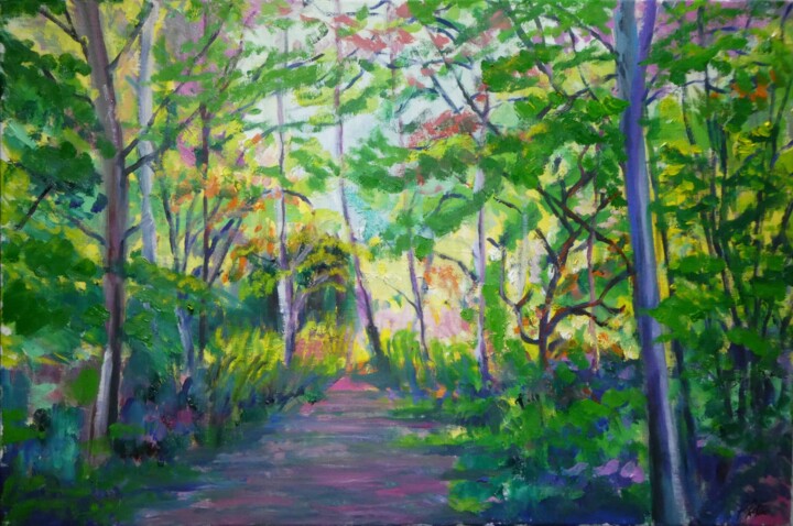 Painting titled "Walk in the woods,…" by Paul Mckee, Original Artwork, Oil Mounted on Wood Stretcher frame