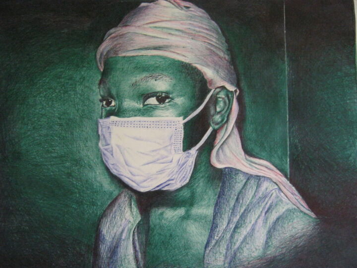 Drawing titled "CONFINED" by Paul Nkewah Pemambuh, Original Artwork, Ballpoint pen