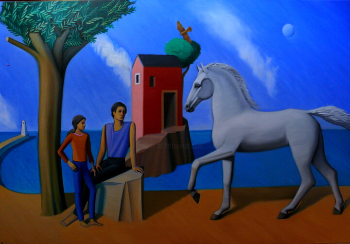 Peinture intitulée "Figures de paysage…" par Paul Rossi, Œuvre d'art originale, Huile