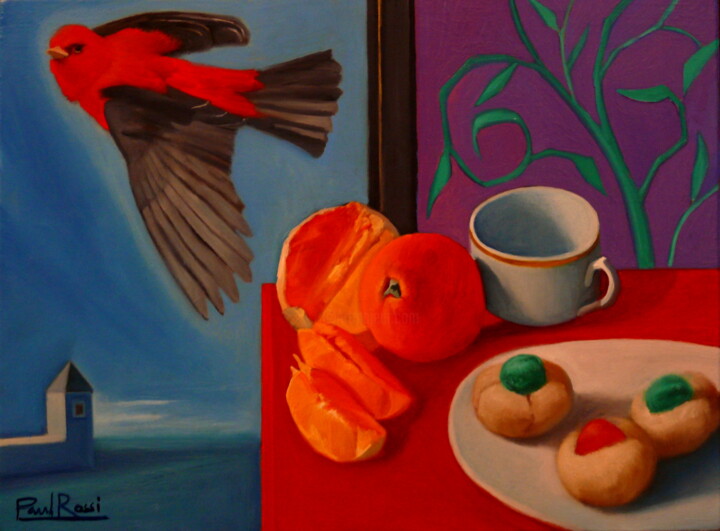 Peinture intitulée "Le Petit Dejeuner A…" par Paul Rossi, Œuvre d'art originale, Huile