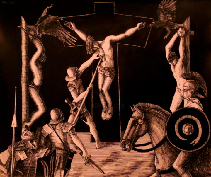 Drawing titled "Crucifixion IV" by Paul Rossi, Original Artwork, Ink