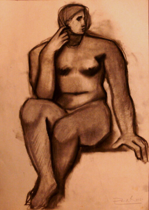 Drawing titled "Nu Assis" by Paul Rossi, Original Artwork, Charcoal