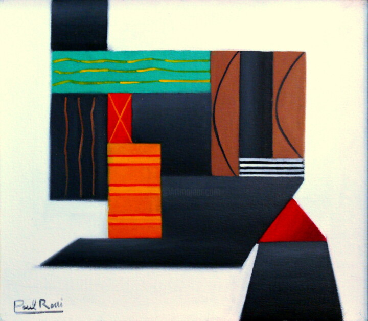 Ζωγραφική με τίτλο "Construction Abstra…" από Paul Rossi, Αυθεντικά έργα τέχνης, Λάδι