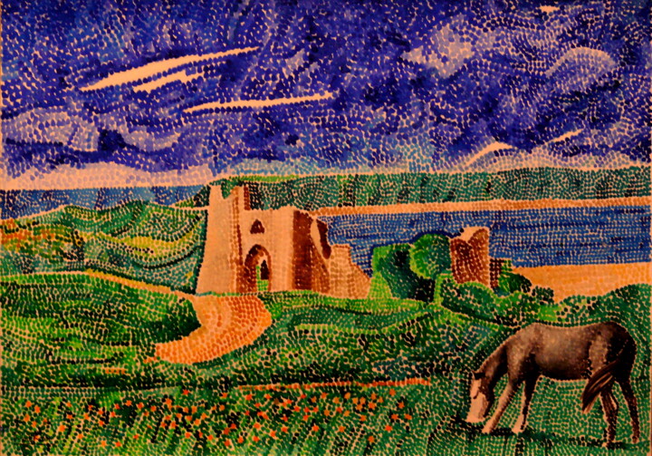 Malerei mit dem Titel "Chateau du Pennard,…" von Paul Rossi, Original-Kunstwerk, Tinte