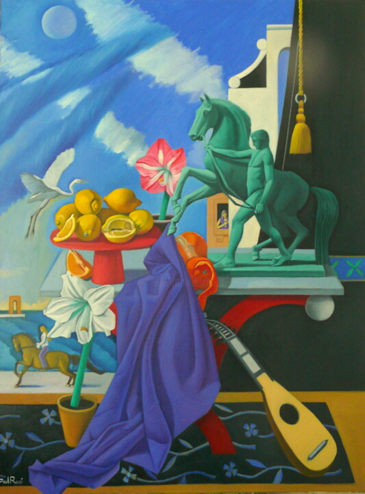 Painting titled "The Poet's Table III" by Paul Rossi, Original Artwork, Oil