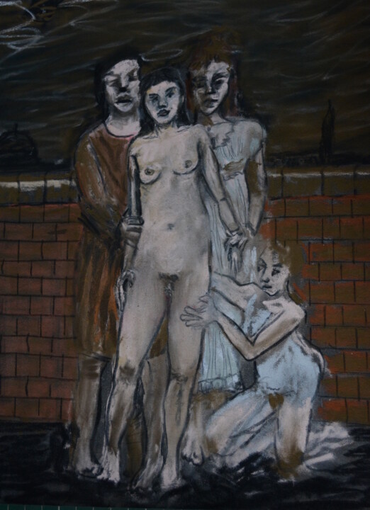 Drawing titled "The Smiths" by Paul Scott, Original Artwork, Pastel Mounted on Cardboard