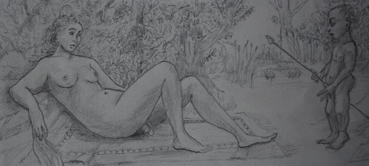 Drawing titled "A day in the country" by Paul Scott, Original Artwork, Graphite