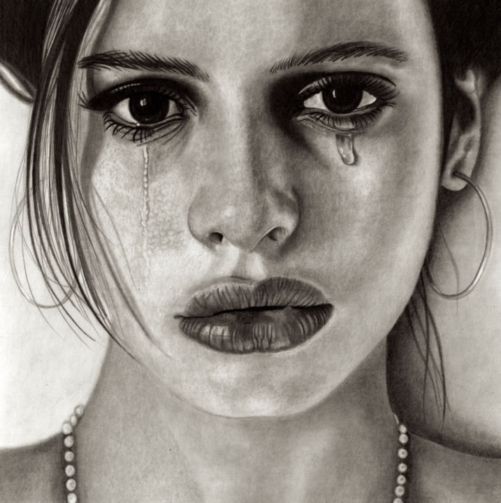 Drawing titled "Sad Beauty" by Paul Stowe, Original Artwork, Graphite