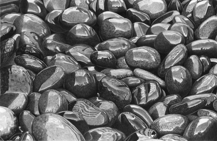 Dessin intitulée "Wet Pebbles 1011" par Paul Stowe, Œuvre d'art originale, Graphite