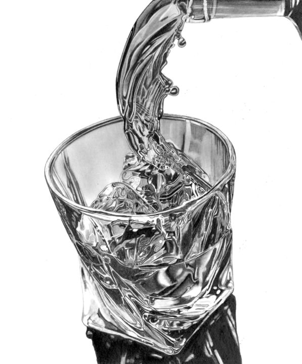 Drawing titled "Whisky Pour" by Paul Stowe, Original Artwork, Graphite