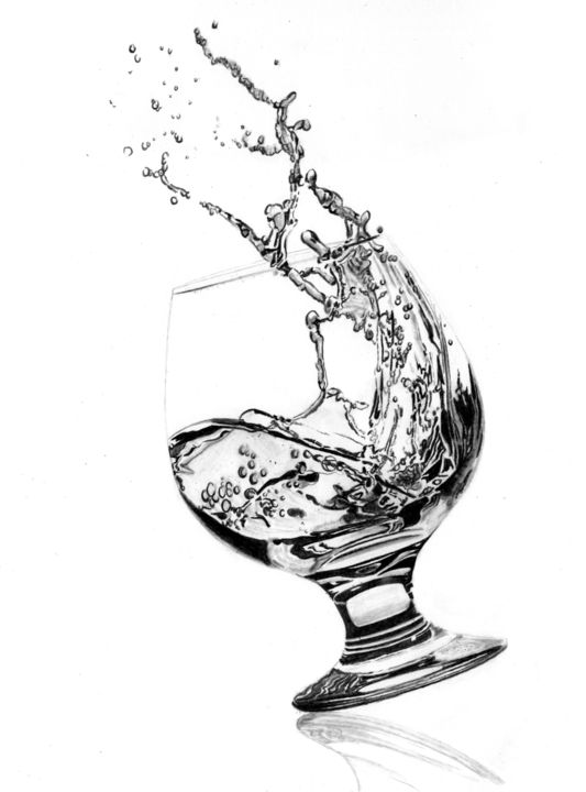 Zeichnungen mit dem Titel "Cognac Splash" von Paul Stowe, Original-Kunstwerk, Graphit