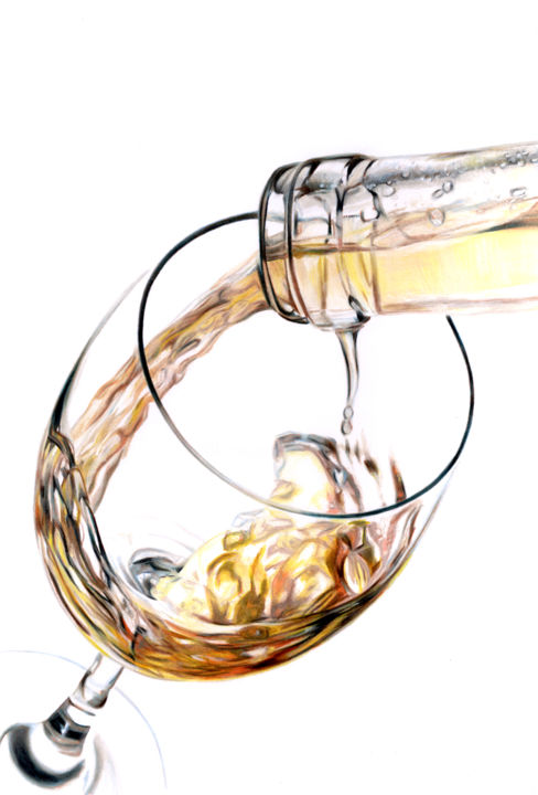 Рисунок под названием "White Wine Pour (Co…" - Paul Stowe, Подлинное произведение искусства, Карандаш