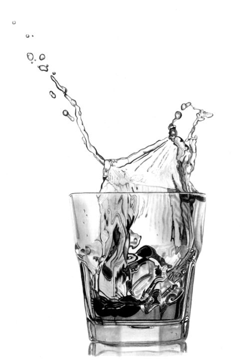 Dibujo titulada "Whisky Splash V" por Paul Stowe, Obra de arte original, Grafito