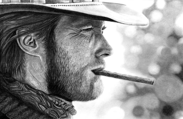 Dessin intitulée "Clint Eastwood" par Paul Stowe, Œuvre d'art originale, Graphite