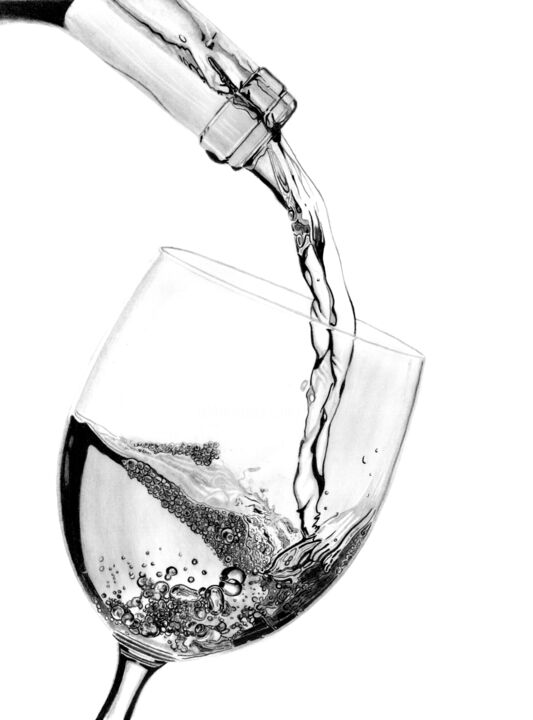 Dessin intitulée "Wine Pour III" par Paul Stowe, Œuvre d'art originale, Graphite