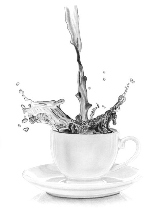 Tekening getiteld "Coffee Splash" door Paul Stowe, Origineel Kunstwerk, Grafiet