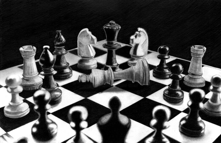 제목이 "Checkmate!"인 그림 Paul Stowe로, 원작, 흑연