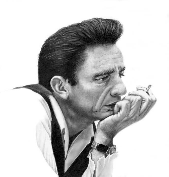 Disegno intitolato "Johnny Cash" da Paul Stowe, Opera d'arte originale, Matita