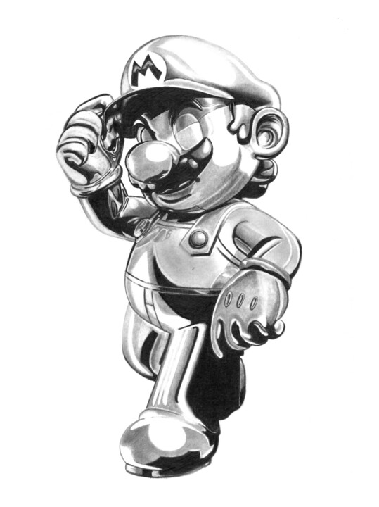 Desenho intitulada "Metal Mario" por Paul Stowe, Obras de arte originais, Lápis