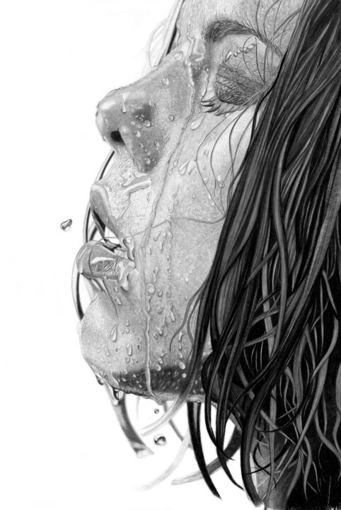 Σχέδιο με τίτλο "Wet (2023)" από Paul Stowe, Αυθεντικά έργα τέχνης, Γραφίτης
