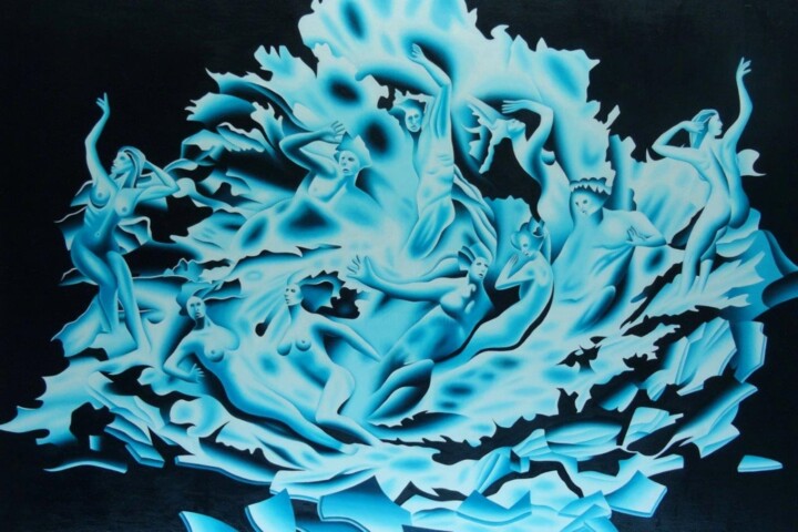 Schilderij getiteld "Turquoise coral" door Paul Van Groningen, Origineel Kunstwerk, Olie