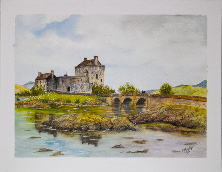 Malarstwo zatytułowany „Eilean Donan Castle…” autorstwa Paula Bridges, Oryginalna praca, Akwarela Zamontowany na Inny sztywn…
