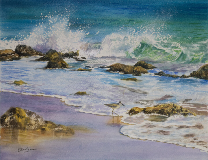 Painting titled "Waves on the North…" by Paula Bridges, Original Artwork, Watercolor Mounted on Other rigid panel