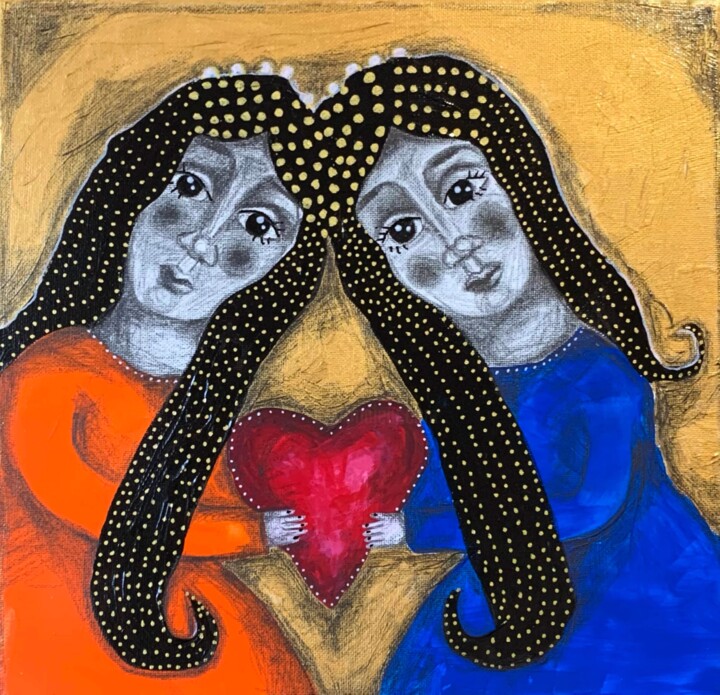 Pintura titulada "Les sœurs" por Paula Camaré, Obra de arte original, Acrílico Montado en Bastidor de camilla de madera