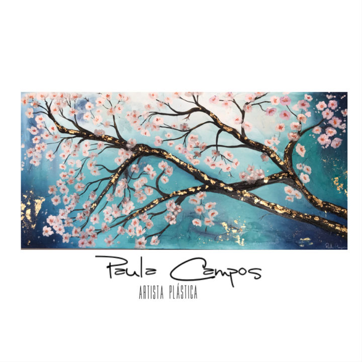 Pintura intitulada "Galhos e flores" por Paula Campos E Silva, Obras de arte originais, Óleo