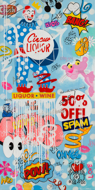 Painting titled "Circus Liquor, Pop…" by Paula Gibbs, Original Artwork, Acrylic