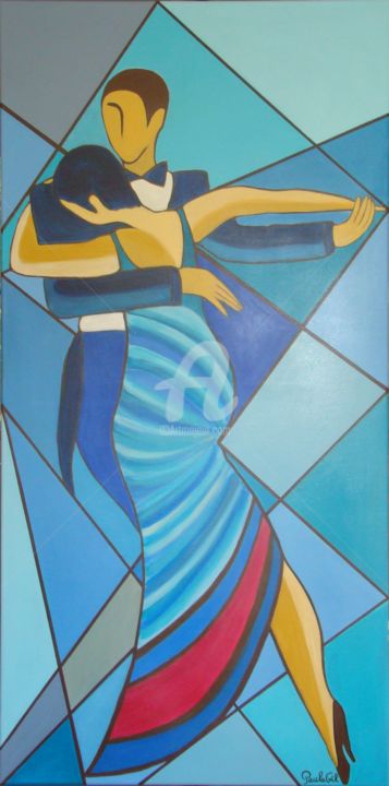 Peinture intitulée "Danse Salon "Bleu"" par Paula Gil, Œuvre d'art originale, Acrylique