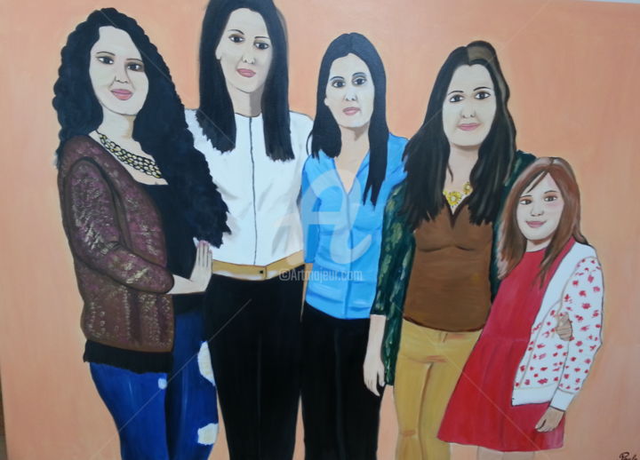 Painting titled "5 copines" by Paula Gil, Original Artwork, Acrylic