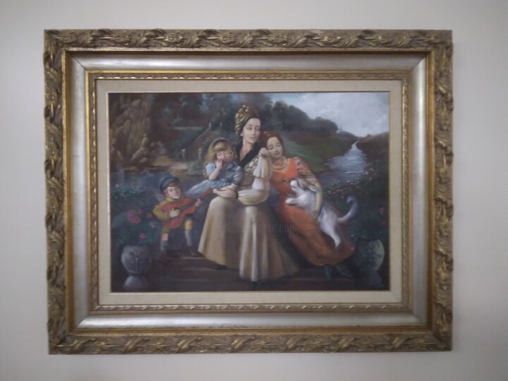 Painting titled "Passeio em Família" by Paula Machado, Original Artwork, Oil Mounted on Wood Stretcher frame