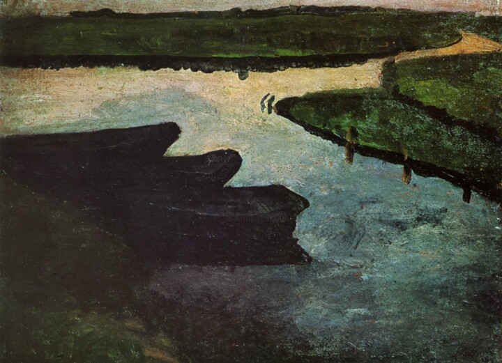 Painting titled "Canal de marais ave…" by Paula Modersohn-Becker, Original Artwork, Tempera