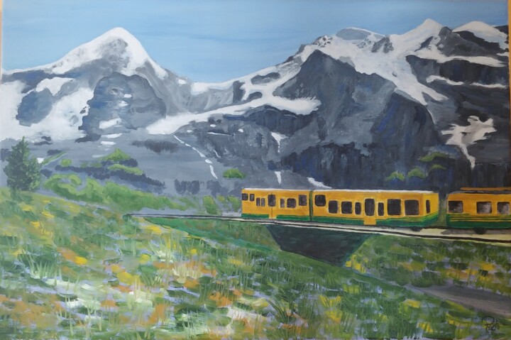 Pittura intitolato "Tren cremallera hac…" da Paula Prieto, Opera d'arte originale, Olio