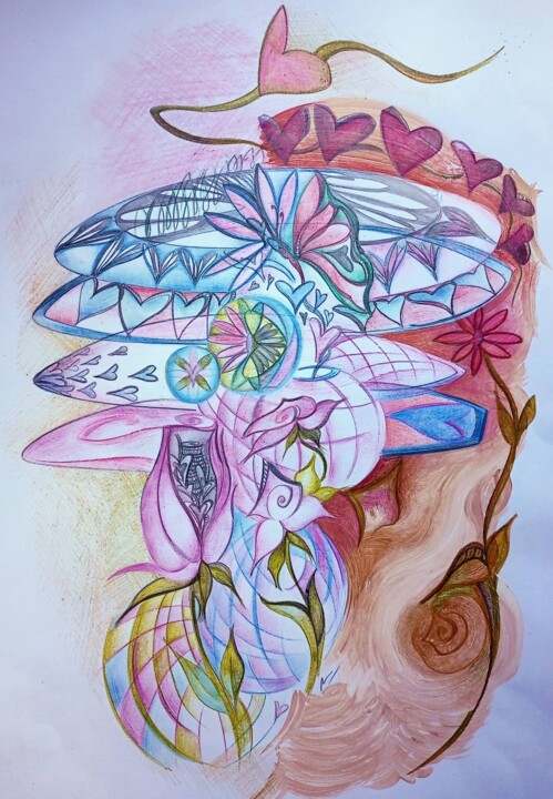 Pintura titulada "Una flor per càpita" por Paula Reschini, Obra de arte original, Lápiz