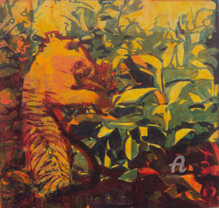 Painting titled "Tigrecis" by Paula Solís Burgos, Original Artwork, Oil