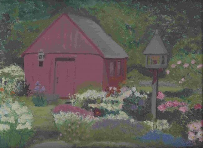 Painting titled "The Potting Shed" by Paula Emery, Original Artwork, Oil