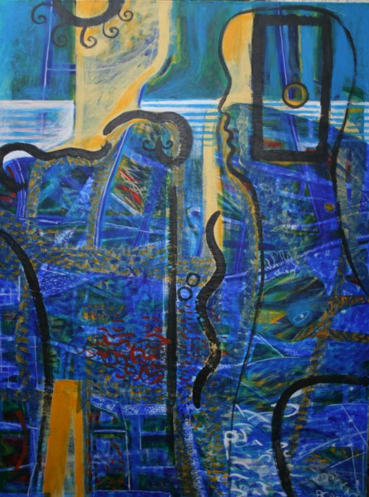 Painting titled "Blue Couple" by Paula-Gina Baranovschi, Original Artwork, Acrylic