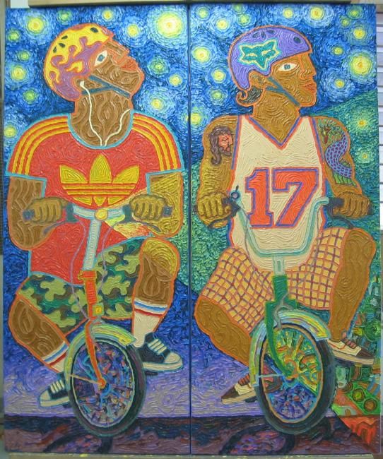 Malerei mit dem Titel ""The Night-Riders"" von Paul Arenas, Original-Kunstwerk