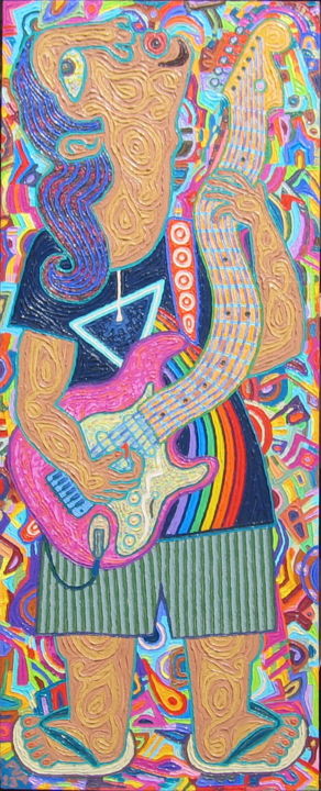 Pintura intitulada ""Gitarista"" por Paul Arenas, Obras de arte originais