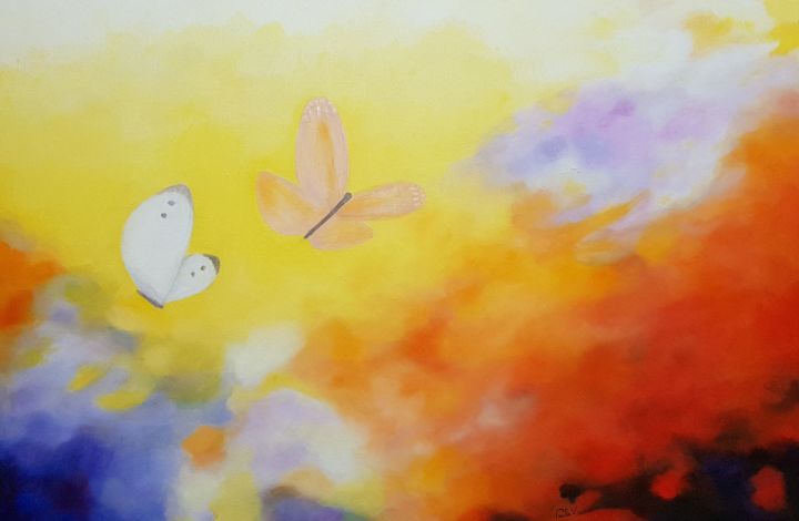 Painting titled "Papillonnages" by Paula Valdivia, Original Artwork, Oil Mounted on Wood Stretcher frame