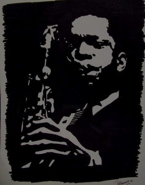 Schilderij getiteld "John Coltrane" door Paul Berkholst, Origineel Kunstwerk