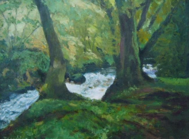 Painting titled "Woodland river, nea…" by Paul Cowling, Original Artwork