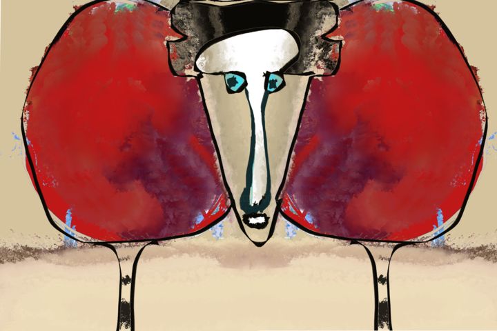 Digitale Kunst getiteld "Le mouton rouge" door Paul Destaercke, Origineel Kunstwerk, Digitaal Schilderwerk