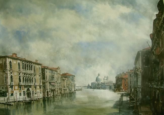 Pittura intitolato "Vue du Ponte dell'A…" da Paul Dmoch, Opera d'arte originale, Acquarello