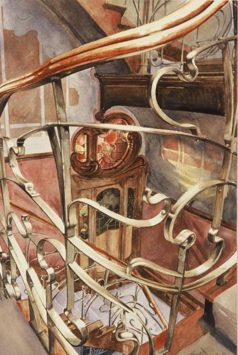 Peinture intitulée "Balustrade - detail…" par Paul Dmoch, Œuvre d'art originale, Aquarelle